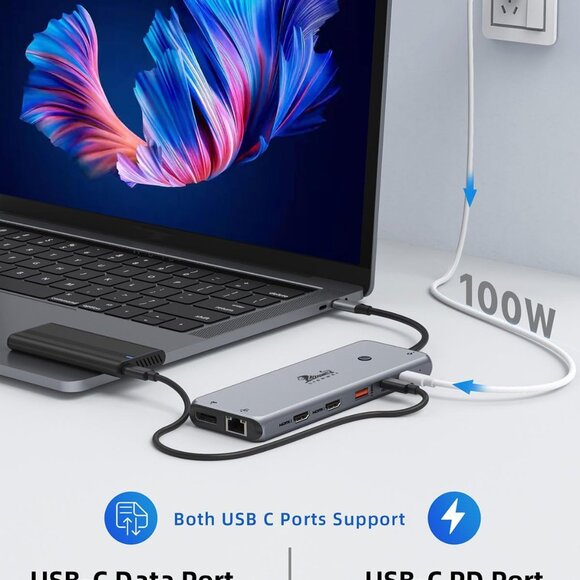 USB C Hub USB C Docking Station Dual Monitor 3 in Triple Display Multiport Adapt - Picture 5 of 9